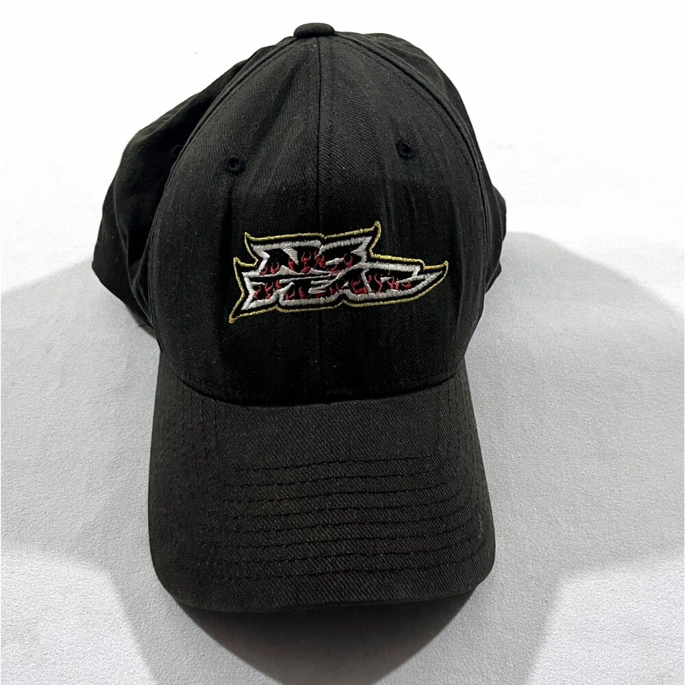 No Fear Hat Cap Flexband Black Red Eyes Vintage 90s Skate Punk Motocross BMX y2k